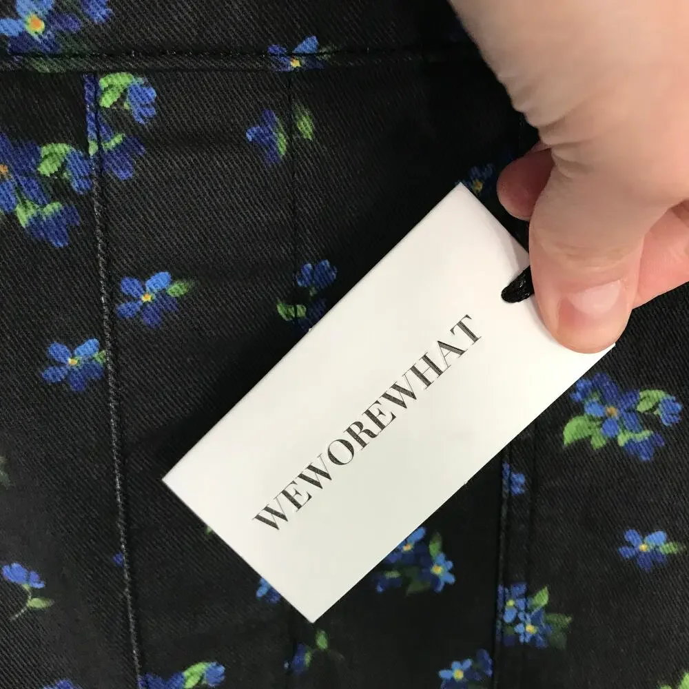 We Wore What Overalls Large Black Ditsy Floral Baggy Denim Stretch Y2K Festival - Picture 11 of 16